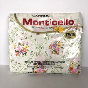VTG‎ CANNON Monticello Plantation Bouquet Twin Flat Bed Sheet Pink Floral NOS